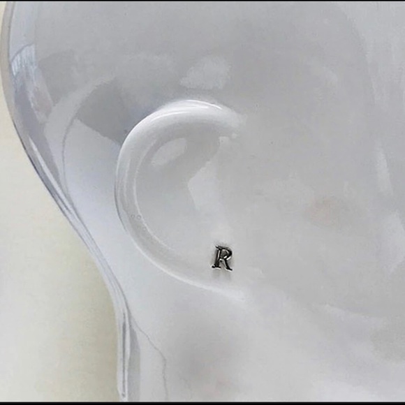 Petite 1/4” Initial Post Earrings Rhodium or 14KGP - Picture 2 of 8